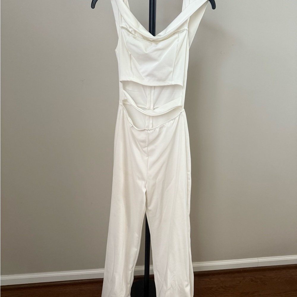 White Off the Shoulder Jumpsuit